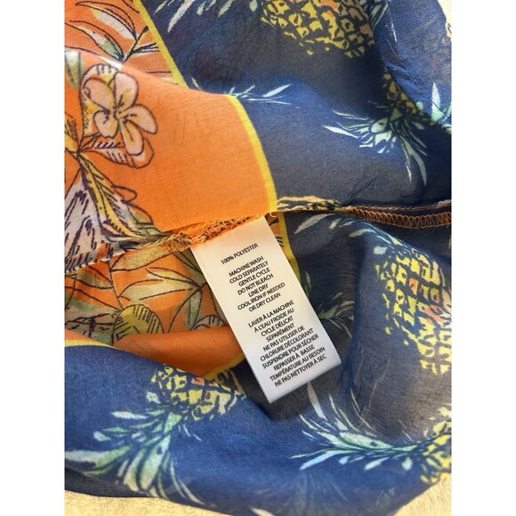 Womens Shirt Medium Boho Orange Tropical Island Hawaiian Flowy Relaxed Pineapple - Picture 11 of 11